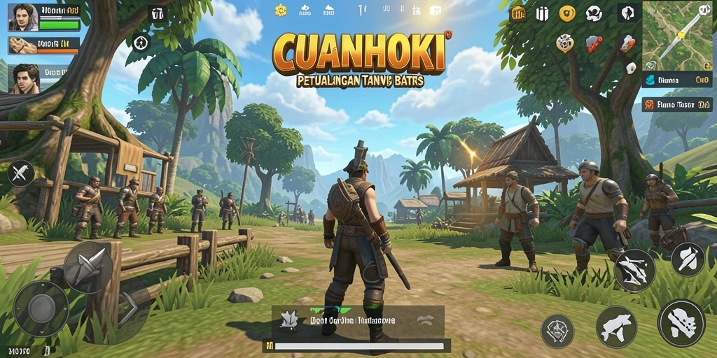 Tampilan gameplay CUANHOKI dengan pemandangan yang memukau dari dunia terbuka.