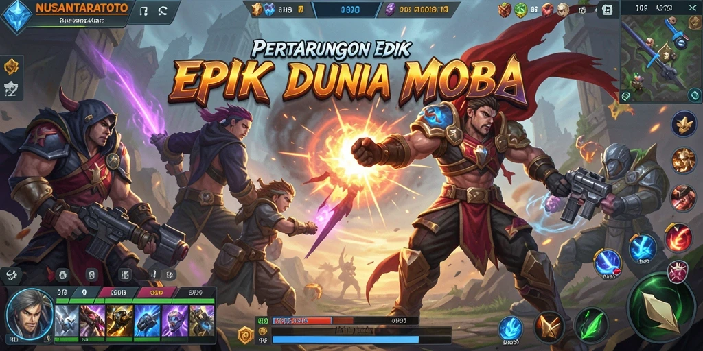 Tampilan dinamis gameplay NUSANTARATOTO dengan pertarungan epik.