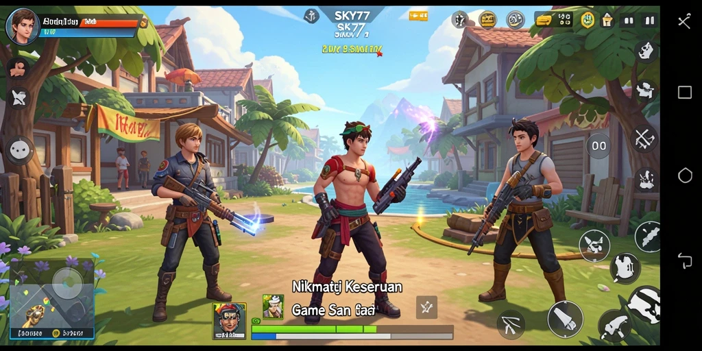 Screenshot gameplay SKY77 menunjukkan keseruan para pemain yang terlibat dalam mode santai yang menantang.